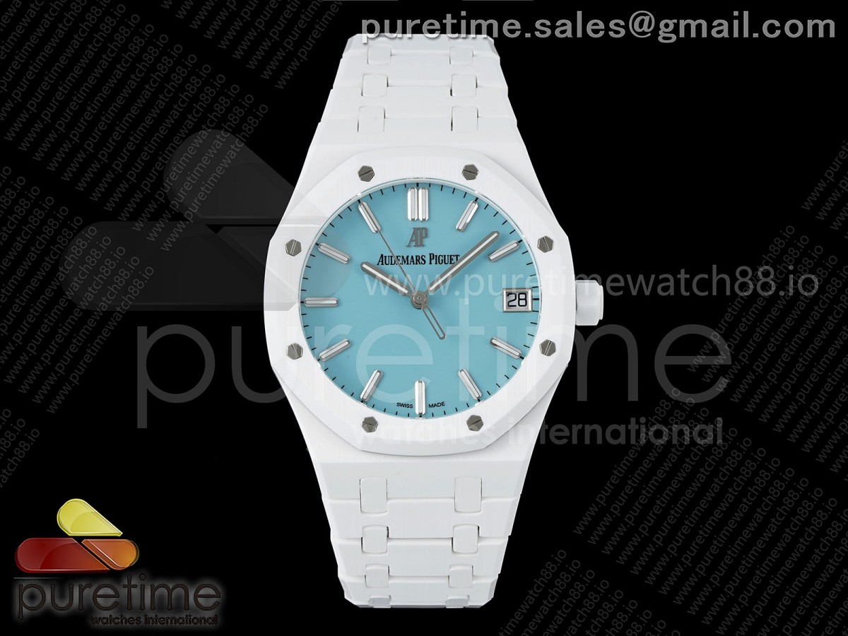 APSF 오데마피게 로얄오크 15500 화이트세라믹 티파니블루다이얼 세라믹브레이슬릿 Royal Oak 15500 White Ceramic APSF 1:1 Best Edition Tiffany Blue Dial on Bracelet SA4302 Super Clone