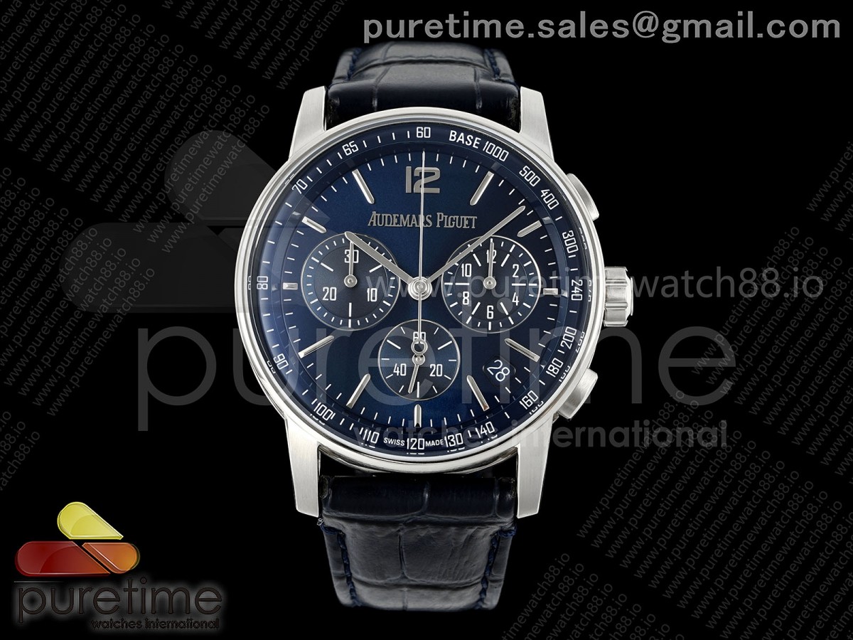 APSF 오데마피게 코드11.59 크로노 26393 블루다이얼 블루가죽스트랩 Code 11.59 Chrono 26393 SS APSF 1:1 Best Edition Blue Dial on Blue Leather Strap SA4401 Super Clone