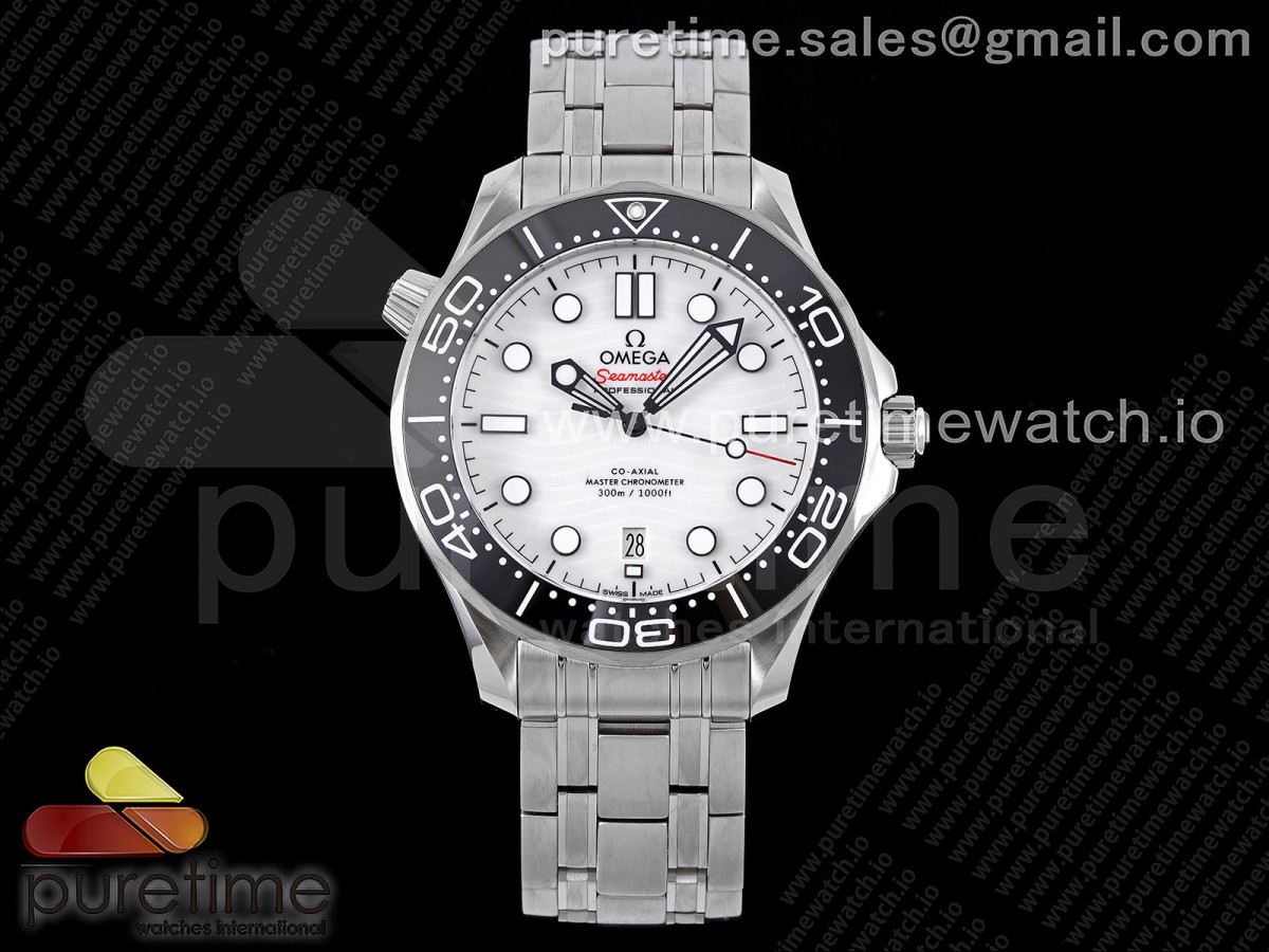 ZF 오메가 씨마스터 다이버300 화이트다이얼 스틸브레이슬릿 Seamaster Diver 300M ZF 1:1 Best Edition Black Ceramic White Dial on SS Bracelet A8800