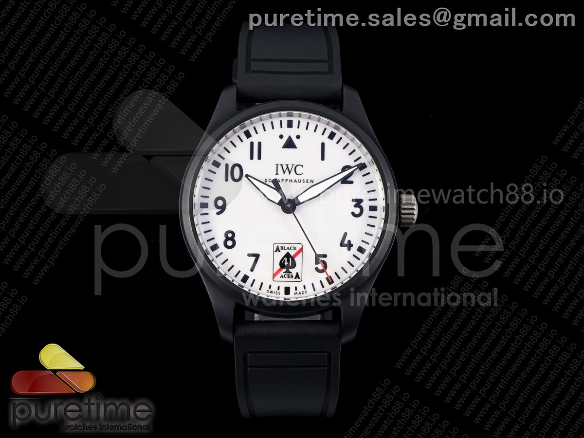 M+F IWC 파일럿41 블랙에이스 블랙세라믹케이스 화이트다이얼 블랙나일론스트랩  Pilot 41 Black Aces IW326905 M+F 1:1 Best Edition on Black Nylon Strap Miyota9015