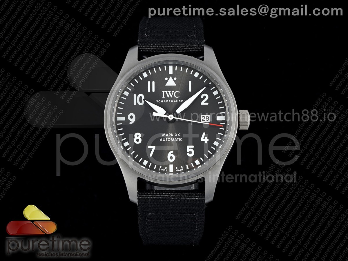 M+F IWC 마크20 파트루이유스위스 티타늄 그레이다이얼 블랙나일론스트랩 Mark XX Patrouille Suisse Titanium IW328209 M+F 1:1 Best Edition on Black Nylon Strap Miyota9015