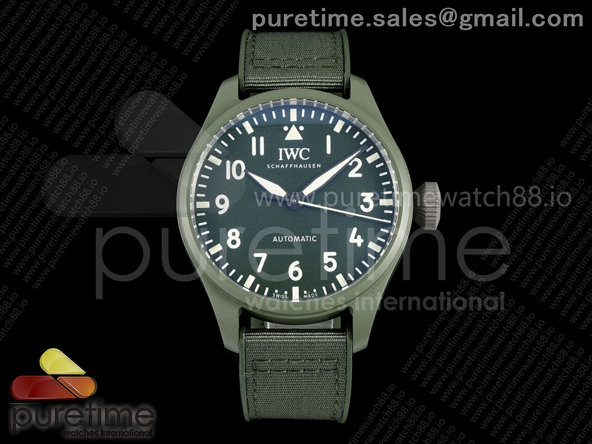 M+F IWC 빅파일럿43 우드랜드 그린세라믹 그린다이얼 그린나일론스트랩 Big Pilot 43 Woodland Green Ceramic IW329802 M+F 1:1 Best Edition on Nylon Strap 8N24