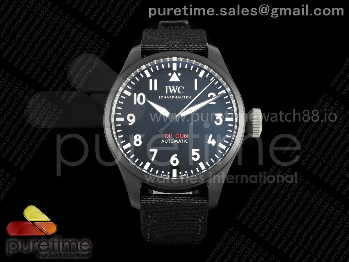 M+F IWC 빅파일럿43 탑건 블랙세라믹 블랙다이얼 블랙나일론스트랩 Big Pilot 43 Top Gun Black Ceramic M+F 1:1 Best Edition on Black Nylon Strap 8N24