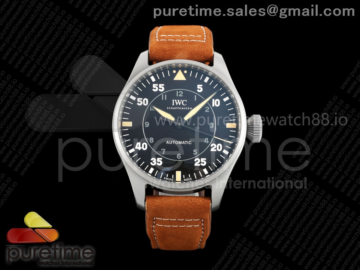 M+F IWC 빅파일럿43 스핏파이어 블랙다이얼 브라운가죽스트랩 Big Pilot 43 Spitfire IW329701 M+F 1:1 Best Edition on Brown Leather Strap 8N24