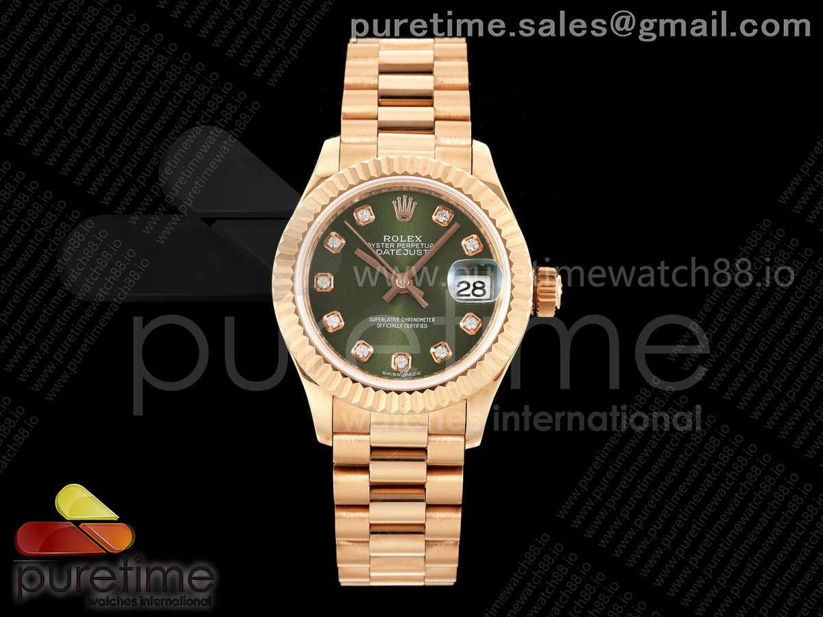 GMF 롤렉스 데이저스트 레이디 28미리 로즈골드 그린텐포인트다이얼 프레지던트브레이슬릿 DateJust 28 RG JDF 1:1 Best Edition Green Diamonds Dial on RG President Bracelet A2671