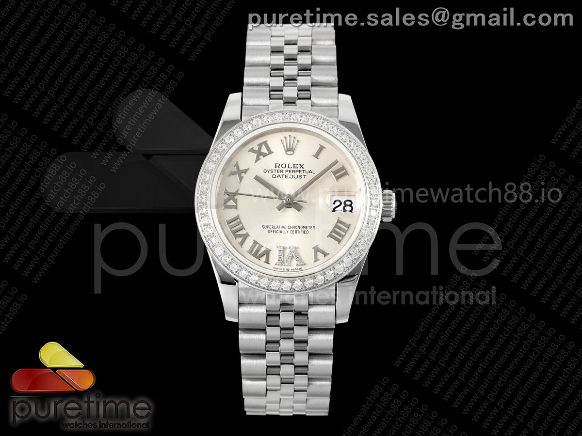 GMF 롤렉스 데이저스트 레이디 31미리 다이아베젤 실버로만다이얼 쥬빌레브레이슬릿  DateJust 31 278384rbr SS GMF 1:1 Best Edition 904L Steel Silver Roman Dial on Jubilee Bracelet A2824