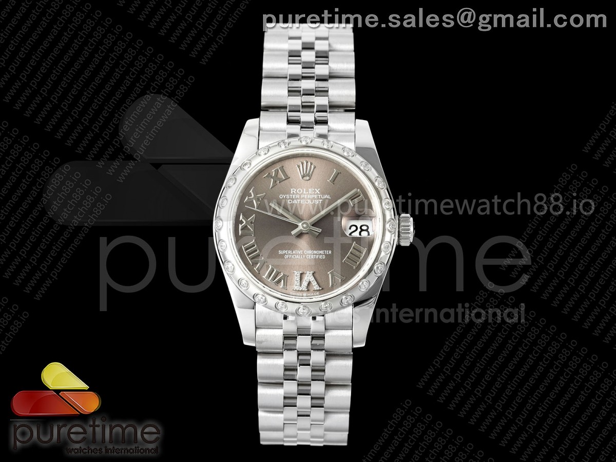 GMF 롤렉스 데이저스트 레이디 31미리 다이아베젤 그레이로만다이얼 쥬빌레브레이슬릿 DateJust 31 278344rbr SS GMF 1:1 Best Edition 904L Steel Gray Roman Dial on Jubilee Bracelet A2824