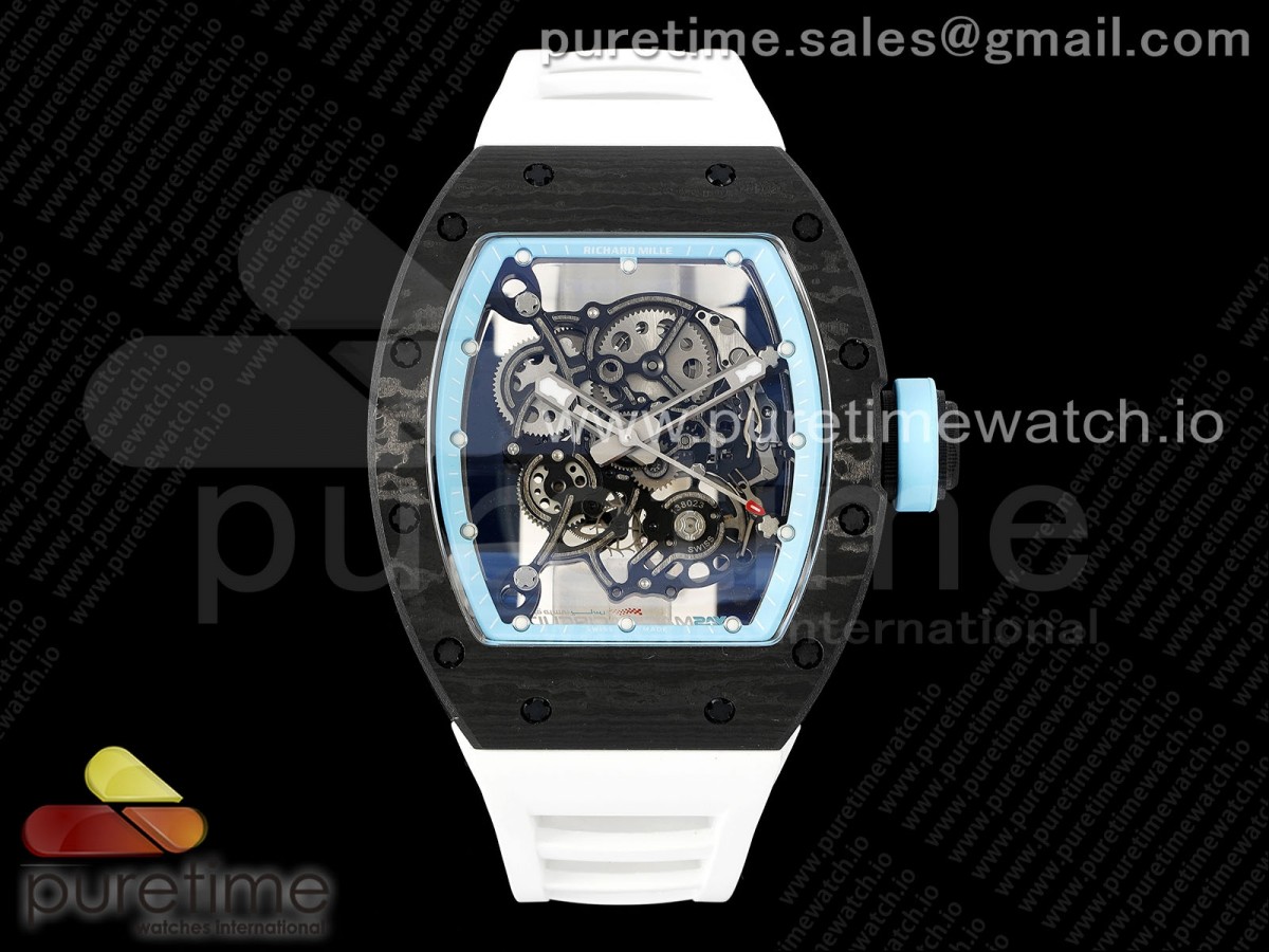 BBRF V2 리차드밀 RM055 NTPT 블루스켈레톤다이얼 화이트러버스트랩 RM055 NTPT BBR Best Edition Skeleton Blue Dial on White Rubber Strap Clone RMUL2