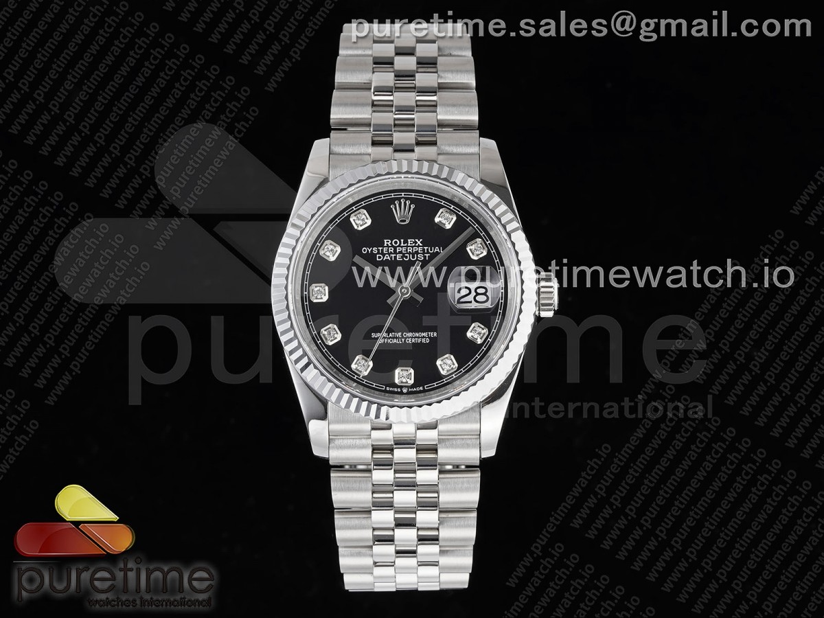 GMF V2 롤렉스 데이저스트36 블랙텐포인트다이얼 스틸브레이슬릿 DateJust 36 SS 126234 JDF 904L Steel Black Dial Diamonds Markers on Jubilee Bracelet V2