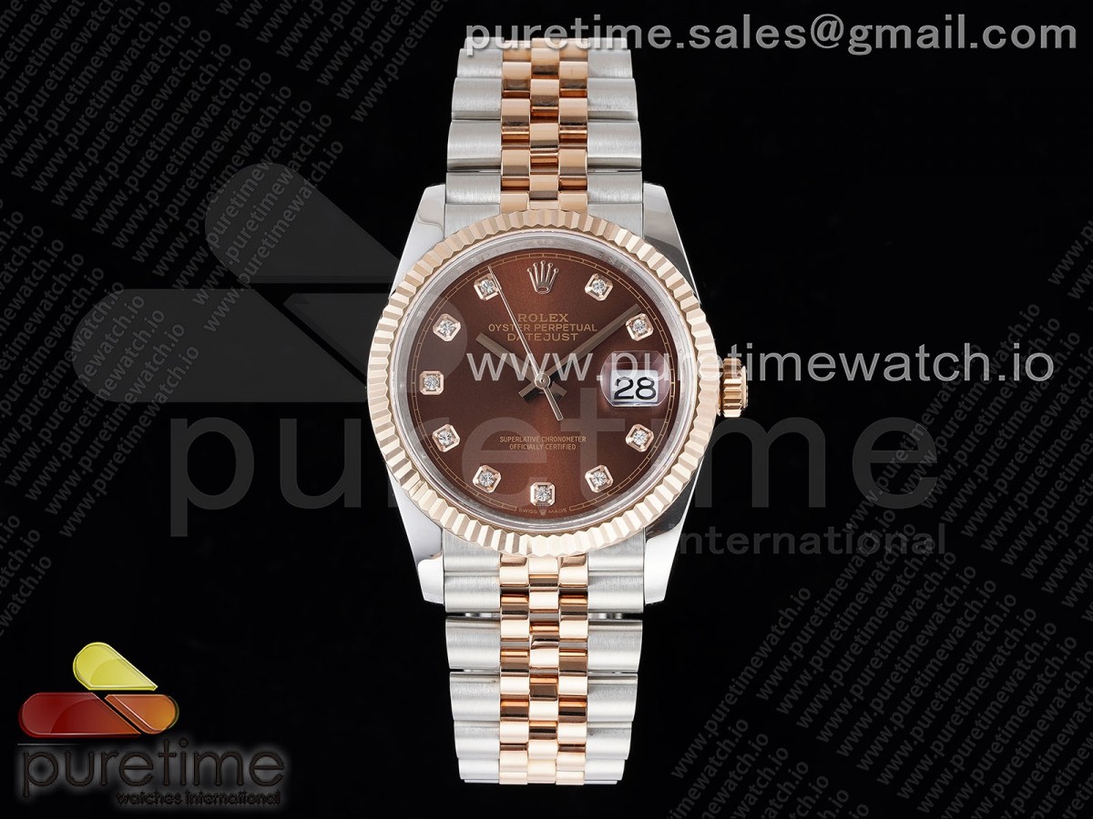 GMF V2 롤렉스 데이저스트36 로즈골드콤비 브라운텐포인트다이얼 스틸브레이슬릿  DateJust 36 SS/RG 126231 JDF RG Plated 904L Steel Brown Dial Diamonds Markers on Jubilee Bracelet V2