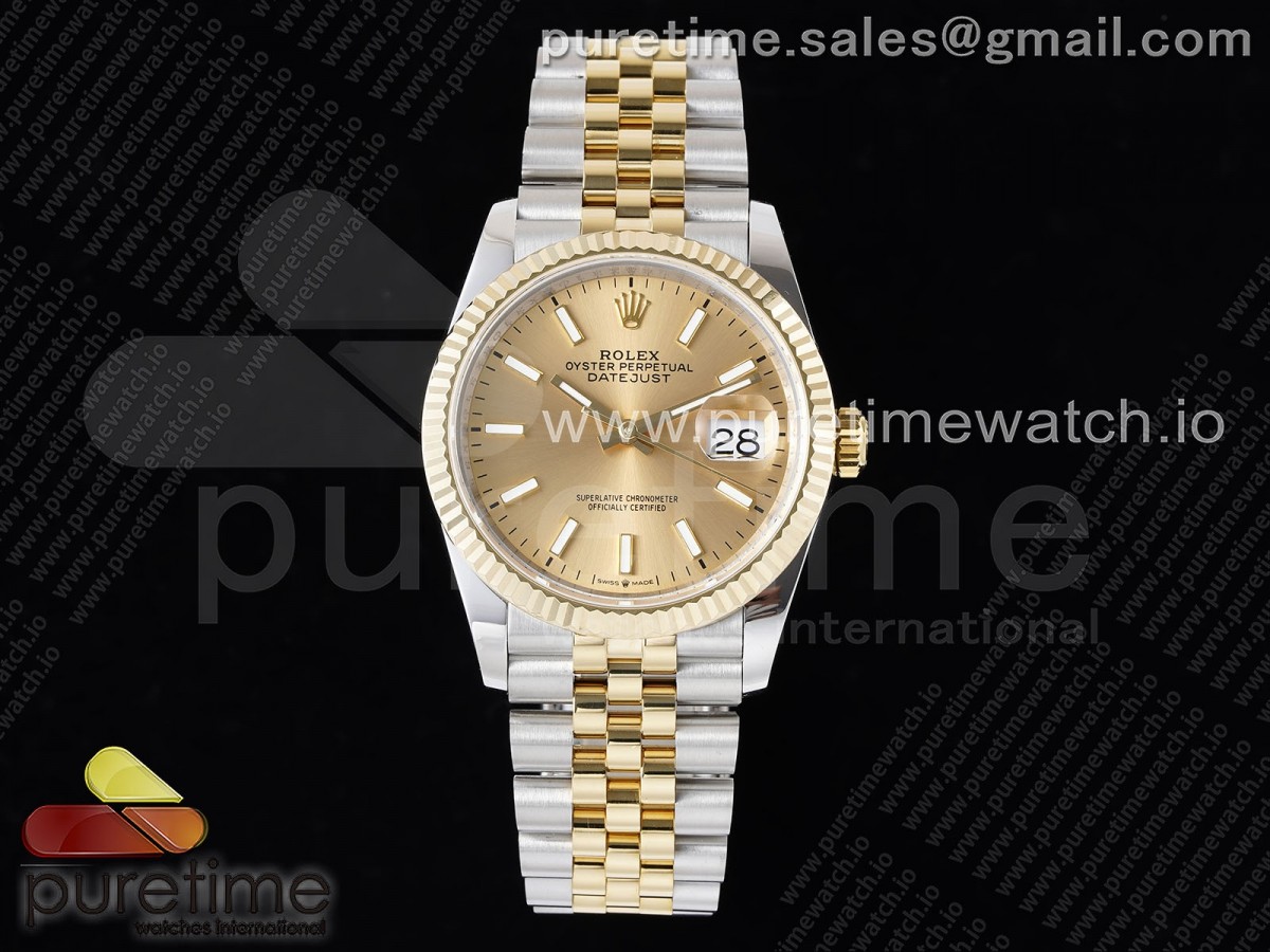 GMF V2 롤렉스 데이저스트36 옐로우골드콤비 골드다이얼 스틸브레이슬릿 DateJust 36 SS/YG 126233 JDF YG Plated 904L Steel YG Dial Stick Markers on Jubilee Bracelet V2