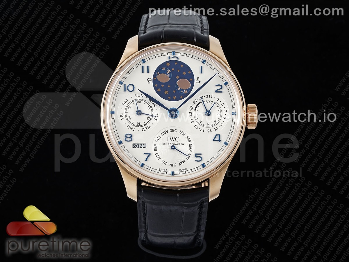 APSF IWC 포르투기저 퍼페츄얼캘린더 로즈골드 화이트다이얼 블랙가죽스트랩 Portugieser Perpetual Calendar RG 5033 APSF 1:1 Best Edition White Dial on Black Leather Strap A52610 Clone