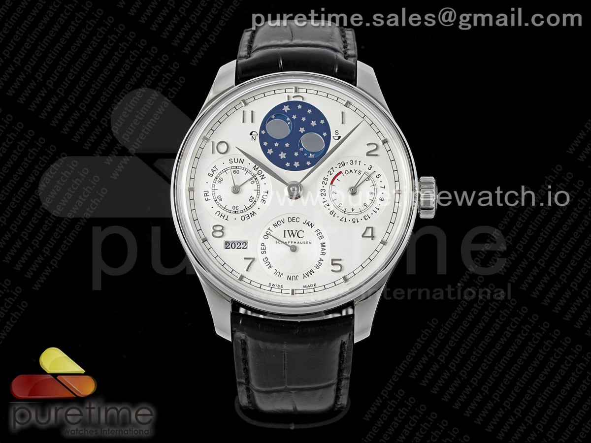 APSF IWC 포르투기저 퍼페츄얼캘린더 화이트다이얼 블랙가죽스트랩 Portugieser Perpetual Calendar SS 5033 APSF 1:1 Best Edition White Dial on Black Leather Strap A52610 Clone