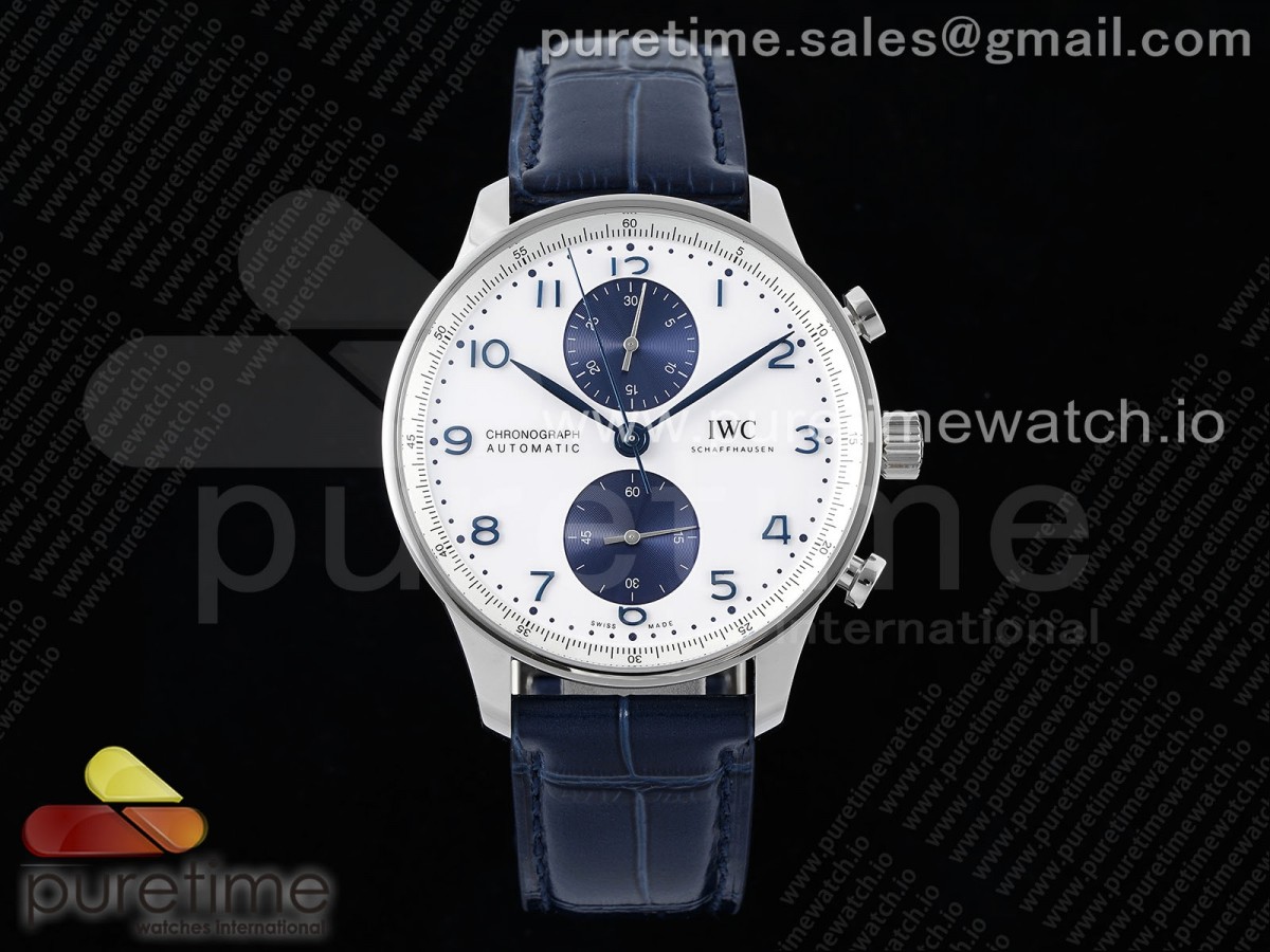 APSF IWC 포르투기저 크로노 IW371620 화이트/블루다이얼 블루가죽스트랩 Portuguese Chrono IW371620 APSF 1:1 Best Edition White/Blue Dial on Blue Leather Strap A69355