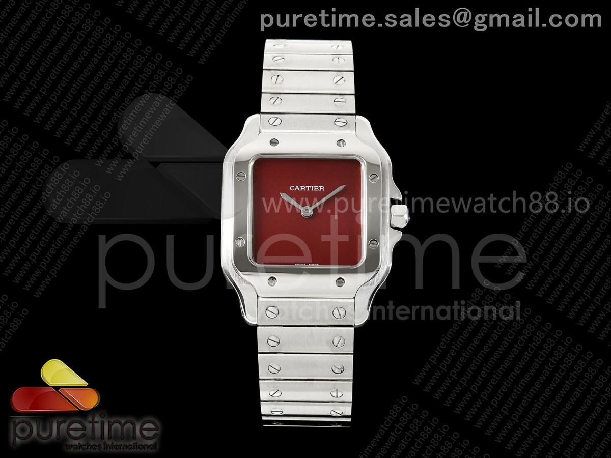 8848F 까르띠에 산토스 27미리 레드다이얼 스틸브레이슬릿 Santos 27mm SS 8848F 1:1 Best Edition Red Dial on SS Bracelet Quartz