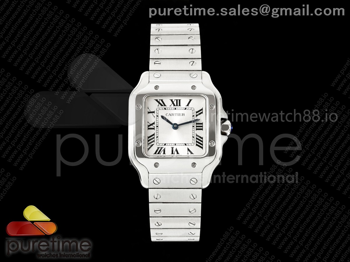 8848F 까르띠에 산토스 27미리 화이트다이얼 스틸브레이슬릿 Santos 27mm SS 8848F 1:1 Best Edition Silver Dial on SS Bracelet Quartz