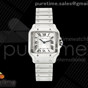 8848F 까르띠에 산토스 27미리 화이트다이얼 스틸브레이슬릿 Santos 27mm SS 8848F 1:1 Best Edition Silver Dial on SS Bracelet Quartz
