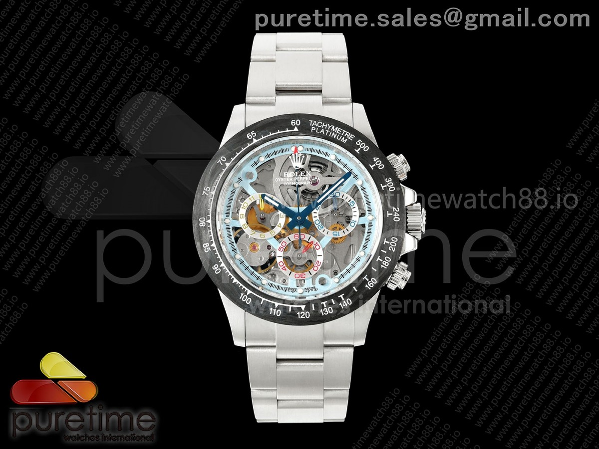 SONICF 롤렉스 데이토나 라 몬타야 블루스켈레톤다이얼 스틸브레이슬릿 Daytona La Montaoya SONIC Best Edition Skeleton Blue Dial on SS Oyster Bracelet SA4130