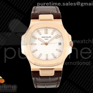 DDF 파텍필립 노틸러스 5711 로즈골드 텅스텐(Cu-W) 화이트다이얼 브라운가죽스트랩 DD330 Nautilus 5711 RG DDF 1:1 Best Edition White Dial on Brown Leather Strap DD330 Super Clone (Weighted)