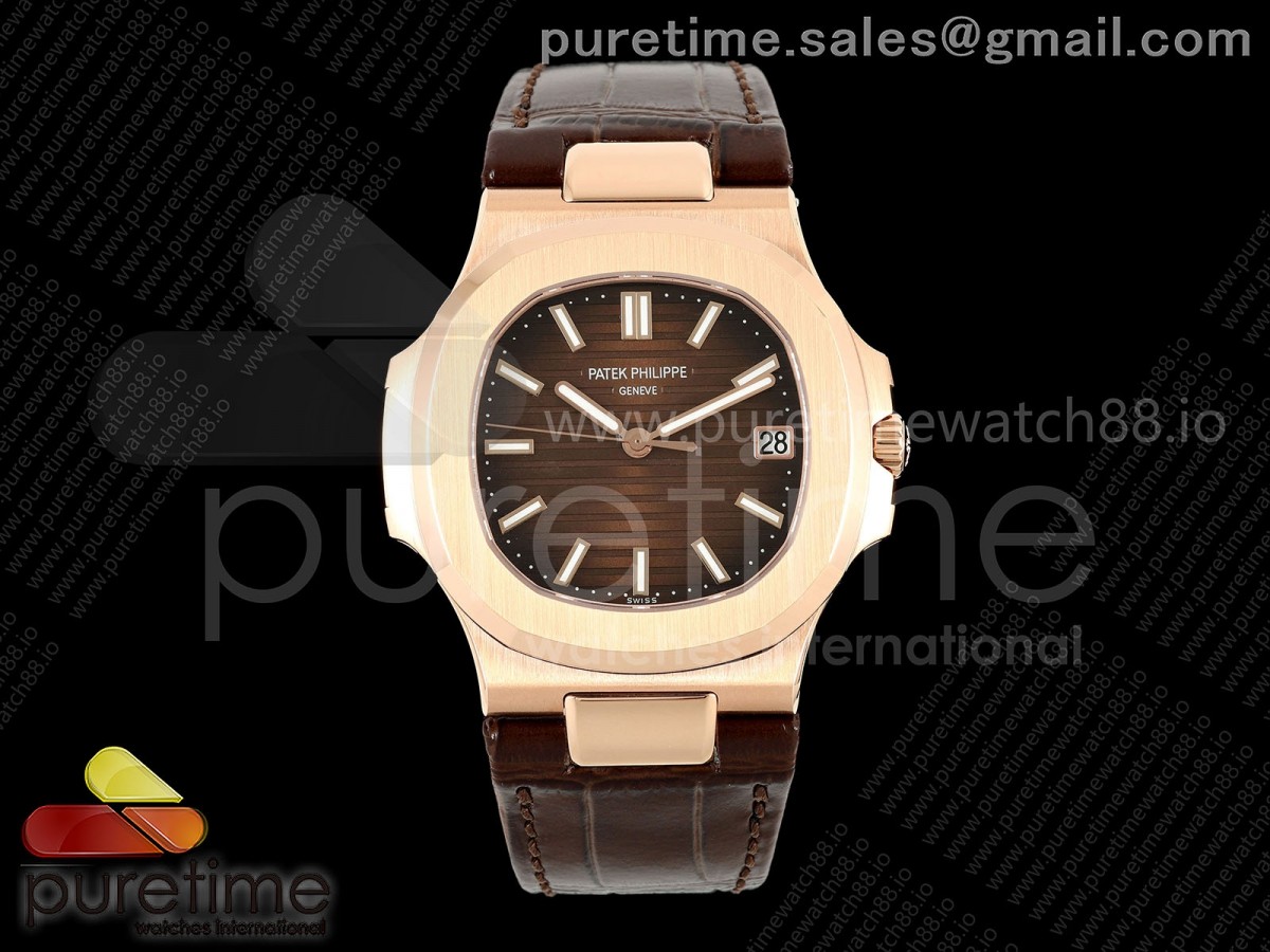 DDF 파텍필립 노틸러스 5711 로즈골드 텅스텐(Cu-W) 브라운다이얼 브라운가죽스트랩 DD330 Nautilus 5711 RG DDF 1:1 Best Edition Brown Dial on Brown Leather Strap DD330 Super Clone (Weighted)