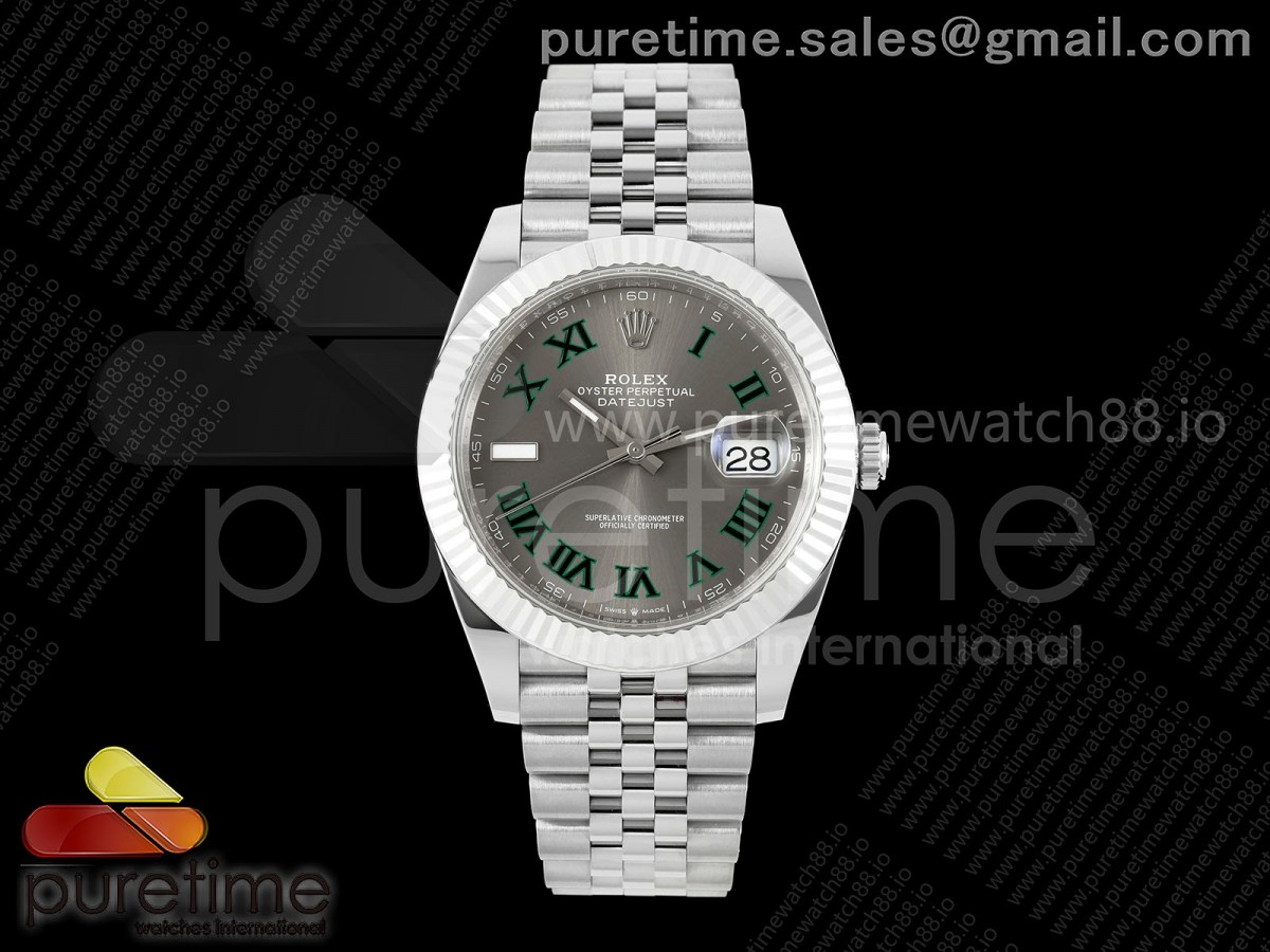 GOLD Maker 골드공장 롤렉스 데이저스트41 프리스프렁 슬레이트로만다이얼 쥬빌레브레이슬릿 윔블던 133g DateJust 41 126334 GOLD Maker 1:1 Best Edition Gray Dial Green Roman on Jubilee Bracelet JH3235 (Free Sprung)