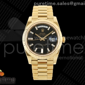 RCF 롤렉스 데이데이트40 옐로우골드 텅스텐(Cu-W) 블랙바게트다이얼 스틸브레이슬릿 210g  Day Date 40 YG RCF 1:1 Best Edition Black Crystal Dial on President Bracelet VR3255