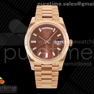 RCF 롤렉스 데이데이트40 로즈골드 텅스텐(Cu-W) 브라운바게트다이얼 스틸브레이슬릿 210g  Day Date 40 RG RCF 1:1 Best Edition Brown Crystal Dial on President Bracelet VR3255