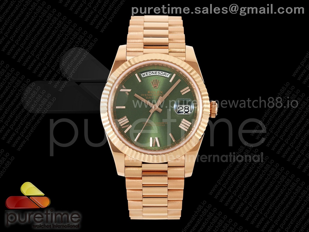 RCF 롤렉스 데이데이트40 로즈골드 텅스텐(Cu-W) 그린로만다이얼 스틸브레이슬릿 210g Day Date 40 RG RCF 1:1 Best Edition Green Roman Dial on President Bracelet VR3255