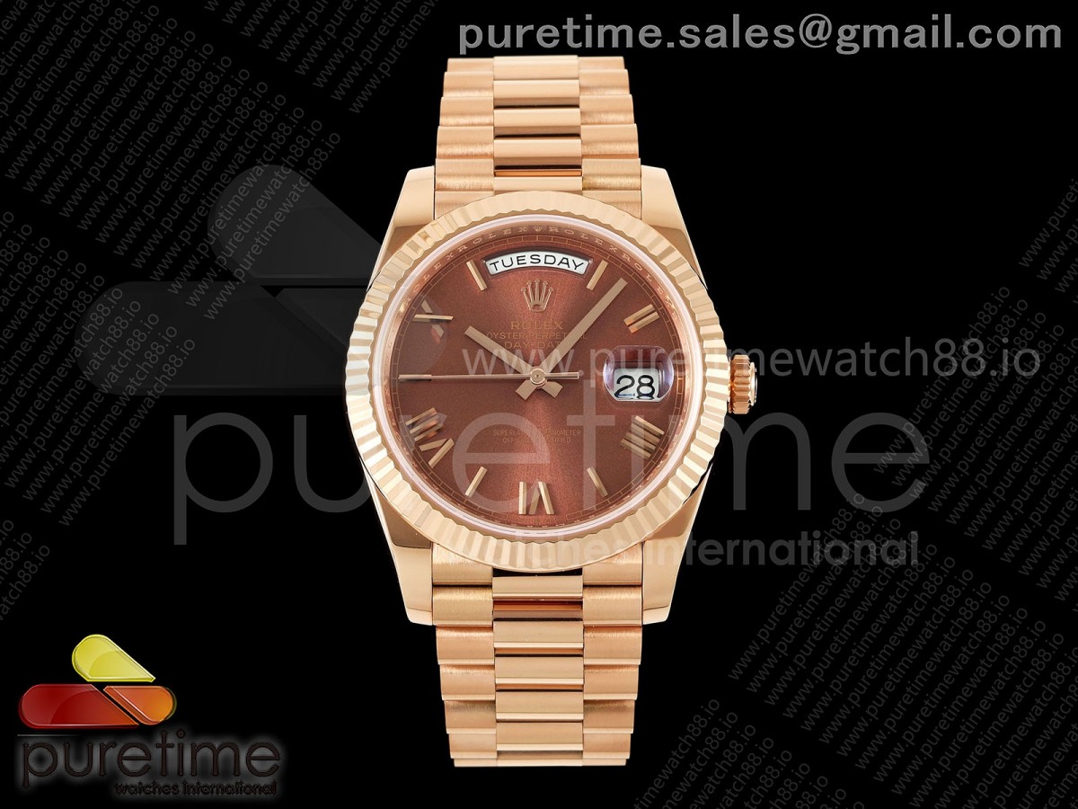 RCF 롤렉스 데이데이트40 로즈골드 텅스텐(Cu-W) 브라운로만다이얼 스틸브레이슬릿 210g Day Date 40 RG RCF 1:1 Best Edition Brown Roman Dial on President Bracelet VR3255
