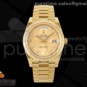 RCF 롤렉스 데이데이트40 옐로우골드 텅스텐(Cu-W) 골드바게트다이얼 스틸브레이슬릿 210g  Day Date 40 YG RCF 1:1 Best Edition YG Crystal Dial on President Bracelet VR3255