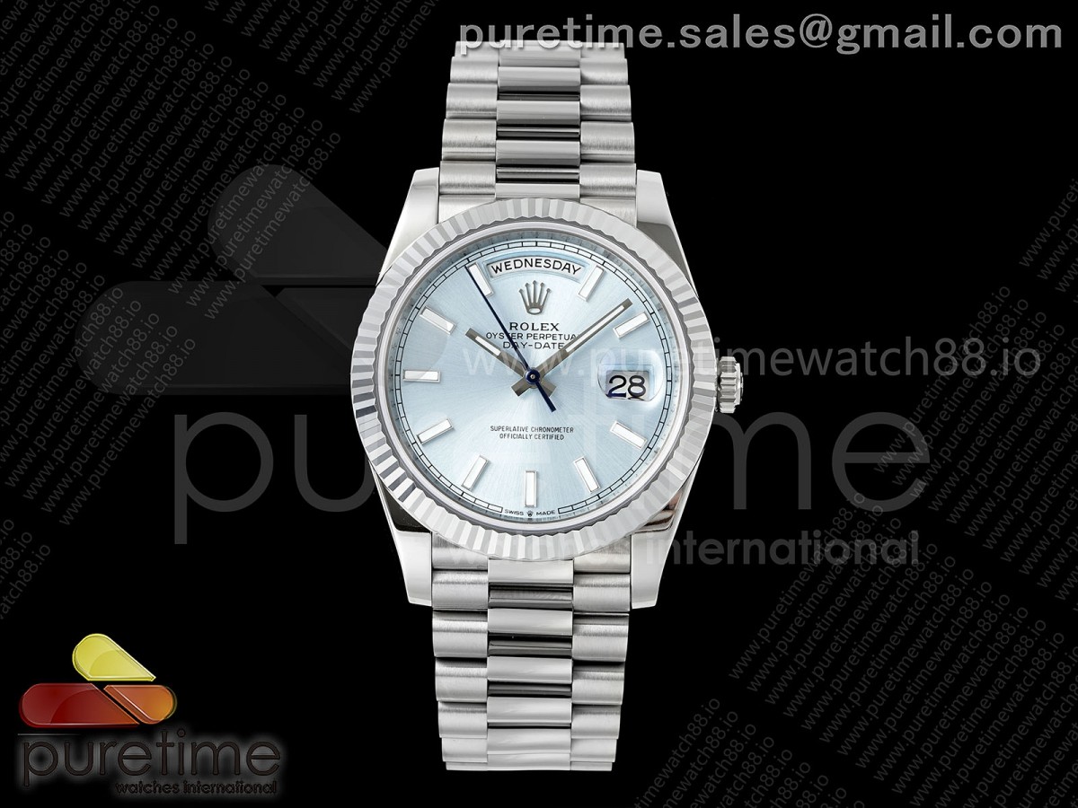 RGF 롤렉스 데이데이트40 텅스텐(Cu-W) 아이스블루다이얼 스틸브레이슬릿 210g  Day Date 40 SS RGF 1:1 Best Edition Ice Blue Stick Dial on President Bracelet VR3255