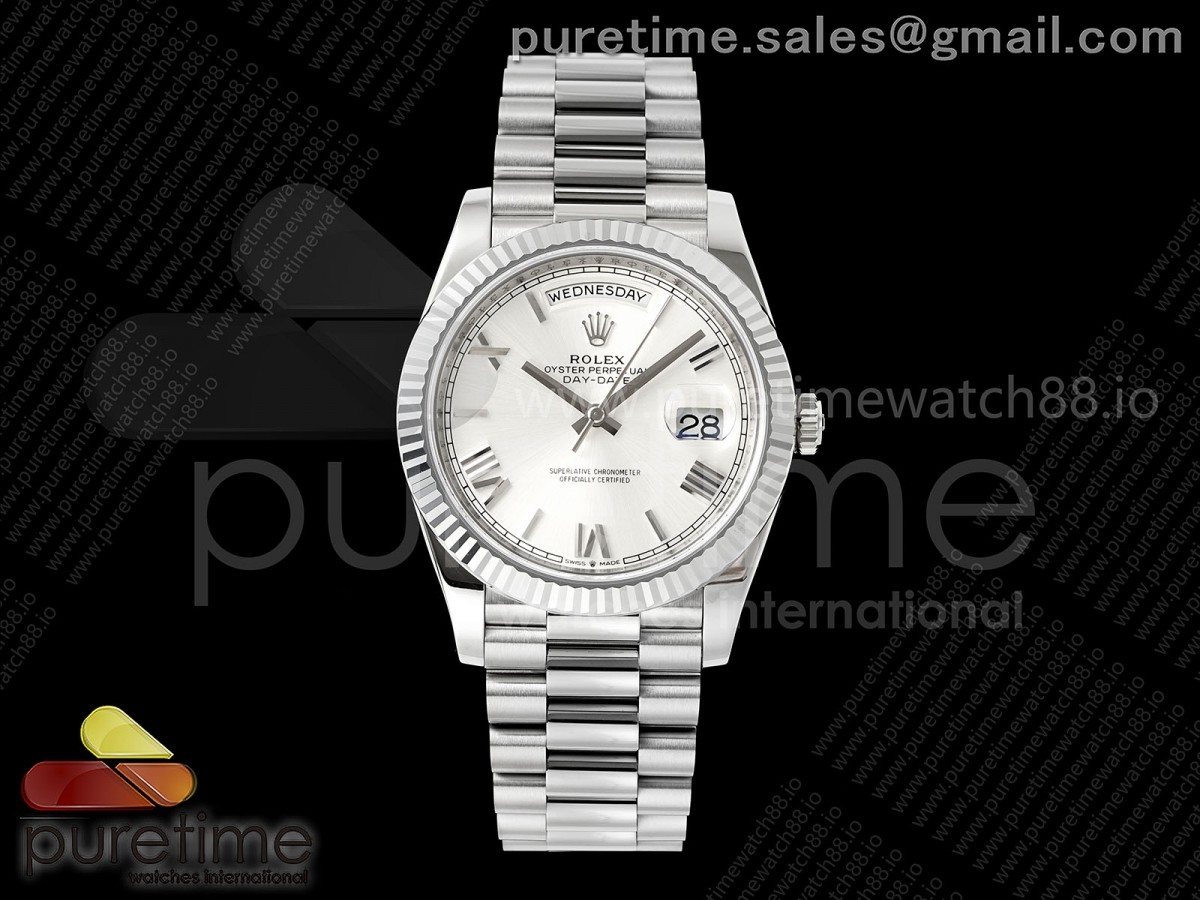 RGF 롤렉스 데이데이트40 텅스텐(Cu-W) 실버로만다이얼 스틸브레이슬릿 210g Day Date 40 SS RGF 1:1 Best Edition Silver Roman Dial on President Bracelet VR3255racelet VR3255