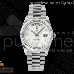 RGF 롤렉스 데이데이트40 텅스텐(Cu-W) 자개바게트다이얼 스틸브레이슬릿 210g Day Date 40 SS RGF 1:1 Best Edition White MOP Crystal Dial on President Bracelet VR3255