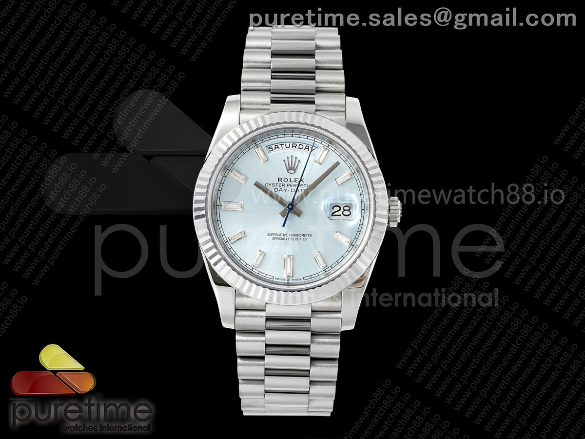RGF 롤렉스 데이데이트40 텅스텐(Cu-W) 아이스블루바게트다이얼 스틸브레이슬릿 210g Day Date 40 SS RGF 1:1 Best Edition Ice Blue Crystal Dial on President Bracelet VR3255