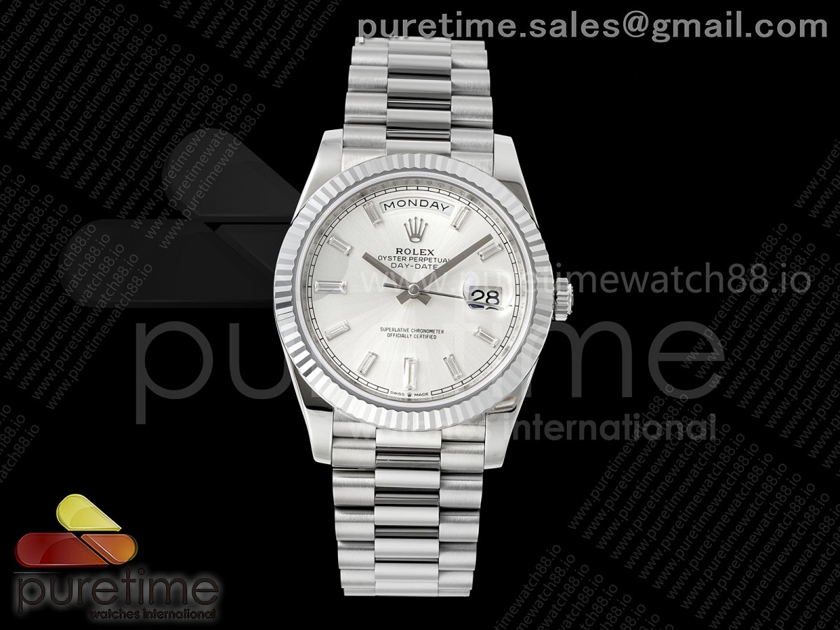 RGF 롤렉스 데이데이트40 텅스텐(Cu-W) 실버바게트다이얼 스틸브레이슬릿 210g Day Date 40 SS RGF 1:1 Best Edition Silver Crystal Dial on President Bracelet VR3255