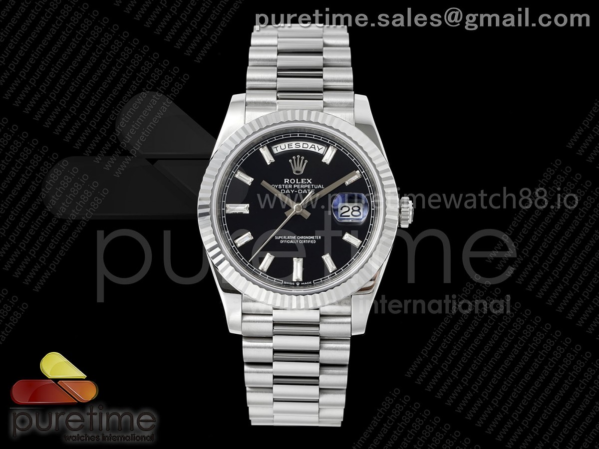 RGF 롤렉스 데이데이트40 텅스텐(Cu-W) 블랙바게트다이얼 스틸브레이슬릿 210g Day Date 40 SS RGF 1:1 Best Edition Black Stick Dial on President Bracelet VR3255