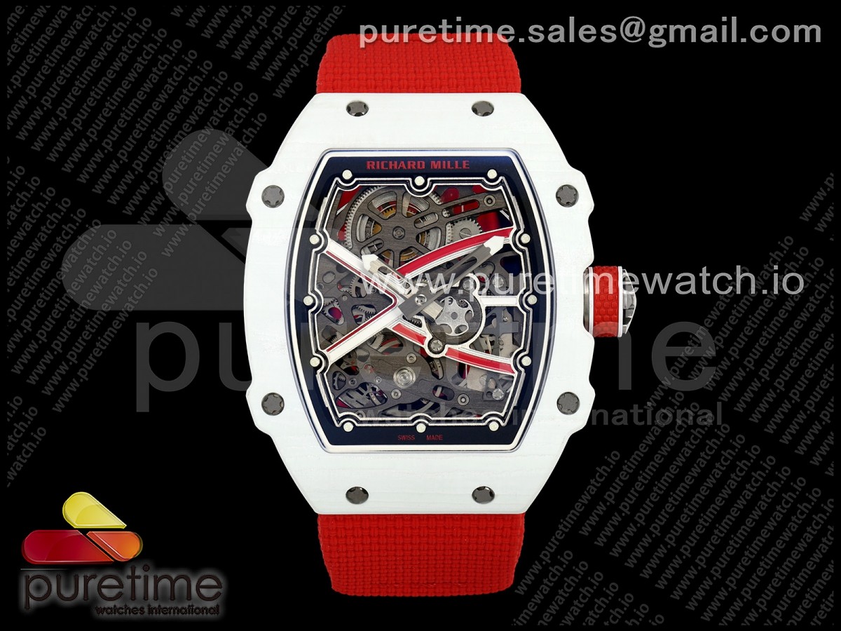 Umi Maker's V2 리차드밀 RM67-02 화이트NPTP 샤를 화이트스켈레톤다이얼 레드나일론스트랩 Umi Maker's RM67-02 White NTPT Charles Red/White Skeleton Dial on Nylon strap CRMA7 Clone V2