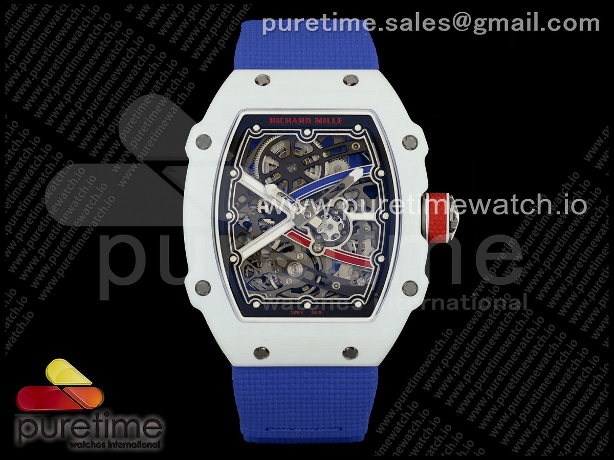 Umi Maker's V2 리차드밀 RM67-02 화이트NPTP 프랑스 화이트스켈레톤다이얼 블루나일론스트랩  Umi Maker's RM67-02 White NTPT France Blue/Red/White Skeleton Dial on Nylon strap CRMA7 Clone V2