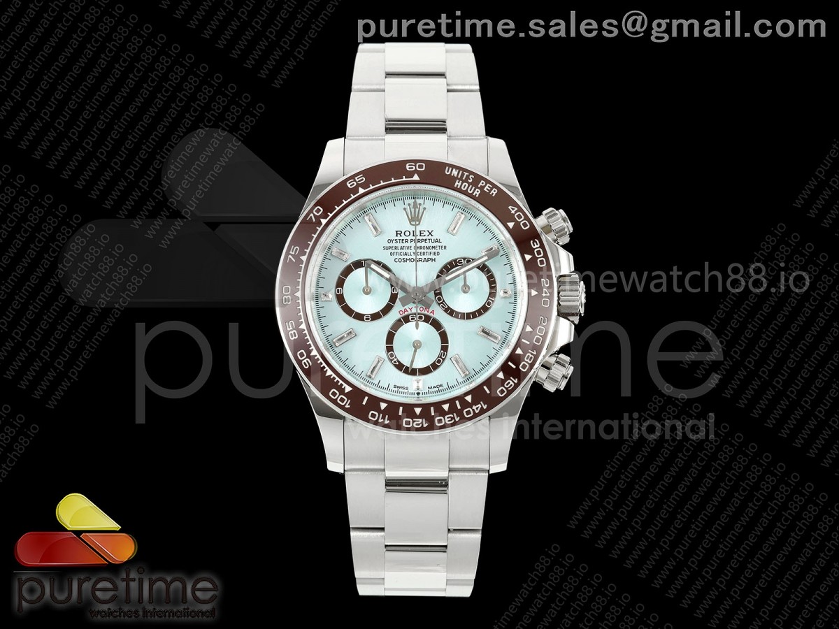 RWF 롤렉스 데이토나 텅스텐(Cu-W) 아이스블루바게트다이얼 스틸브레이슬릿 프리스프렁 182g Daytona 126506 RWF 1:1 Best Edition Ice Blue Crystal Dial on SS Bracelet JH4131 Free Sprung (Weighted)